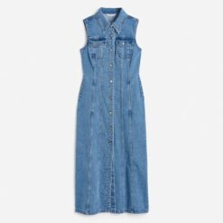 Custom Blue Women Denim Shirt Dress