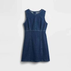 Alternative view of Custom Dark Indigo Denim Mini Shift Dress Sleeveless
