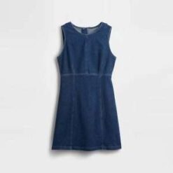 Custom Dark Indigo Denim Mini Shift Dress Sleeveless