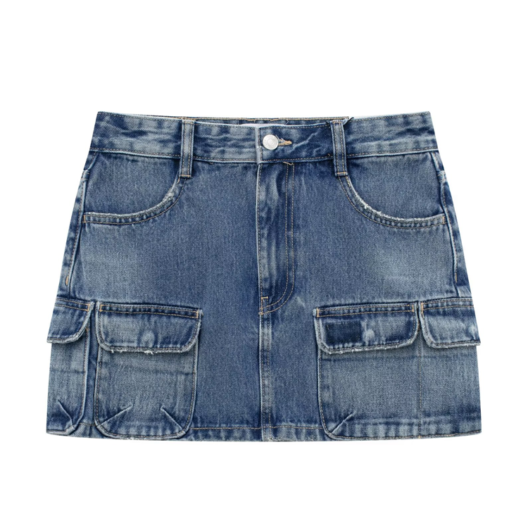 Cargo pocket denim skirt women