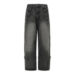 OEM Black High Street Bold Incision Wide Leg Jeans Men