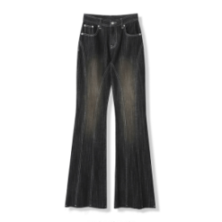High-Density Cotton Blend Washing Black Bootcut Denim Jeans Women