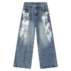 Alternative view of Men’s Baggy Blue Flare Graffiti Loose Casual Jeans