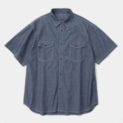 Men’s Loose Lapel Short Sleeve Light Denim Shirt