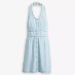 OEM Classic Halter Denim Dress Vintage Mini A-line Dress
