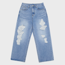 Custom Logo Men Fashion Ripped Wide Leg Jeans