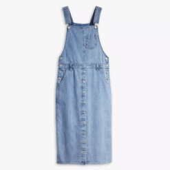 Vintage Button Jumper Dress Adjustable Suspender Straps Denim Dress