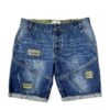 Men Embossed Blue Washed Denim Patchwork Jean Shorts