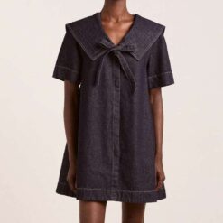 Alternative view of Custom Women’s Indigo Denim Dress with Oversized Collar and Bow