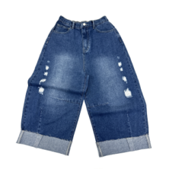 Women Distressed Classic Solid Color Cozy Denim Trousers
