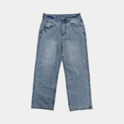 Women’s Baggy Rhinestone Jeans – Low Rise Crystal Embellished Wide Leg Denim