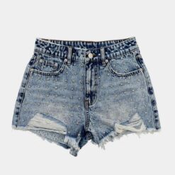 Alternative view of Women’s Mid Wash Denim Shorts with All-Over Rhinestone Embellishment
