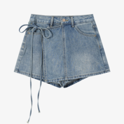 Irregular Hem Hip-hugging Denim Skort For Women
