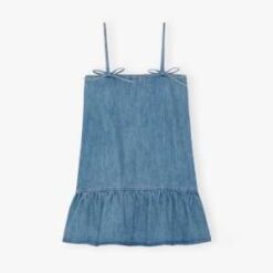 Custom Organic Cotton Denim Mini Dress with Bow Straps
