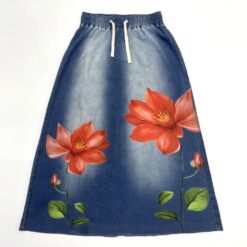 Custom Printed Denim Skirts – Straight Silhouette Midi Skirt