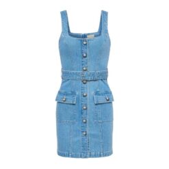 Custom Light Wash Denim Mini Dress with Belt