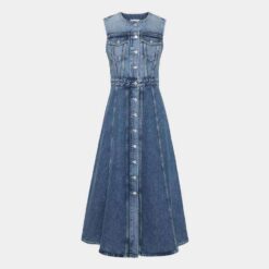 Alternative view of Custom Light Indigo Vintage Wash Button-Up Denim Dress