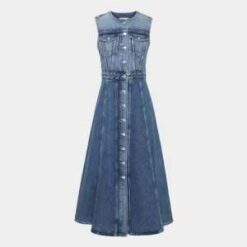 Custom Light Indigo Vintage Wash Button-Up Denim Dress